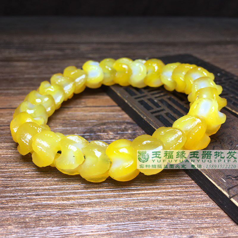 辽金老玛瑙黄玉髓天然老料高古玛瑙瓜棱随形珠蛇骨串手链佛珠单圈