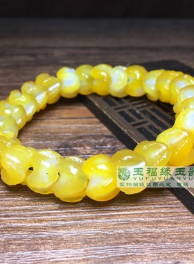 辽金老玛瑙黄玉髓天然老料高古玛瑙瓜棱随形珠蛇骨串手链佛珠单圈
