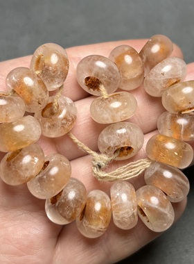 古玩收藏珠西亚老气风化包浆大孔土沁白色水晶算盘珠串配饰配珠