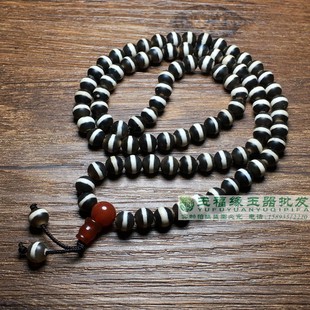 一线药师珠天珠6mm108颗圆珠天然玛瑙黑白手链男女士手串包邮