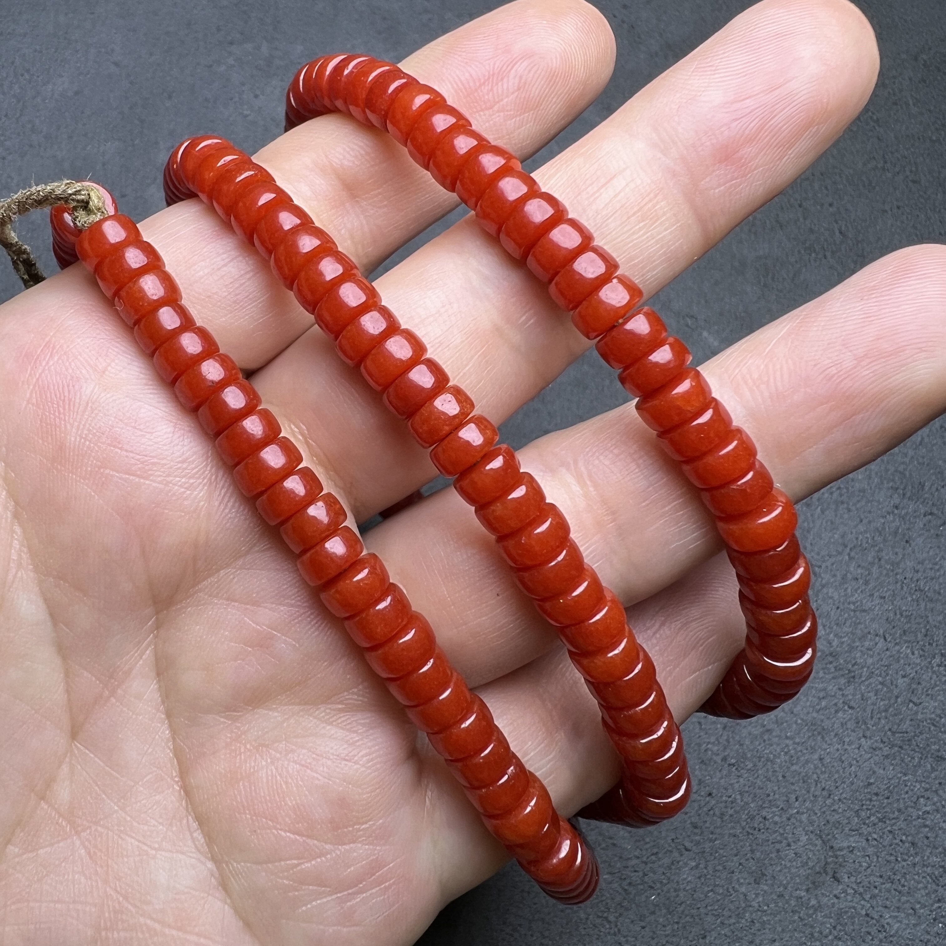 古玩收藏玉石牛血红老型直切算盘珠南红色算盘项链柿子红佛珠配饰