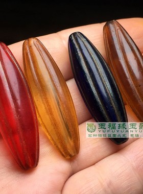 尼泊尔手工老琉璃水晶色红白蓝包浆琉璃长管瓜珠项链佛珠手串配饰