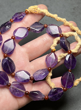 尼泊尔天然紫水晶麻绳项链菱形手链切面项链珠串水晶手串文玩配饰