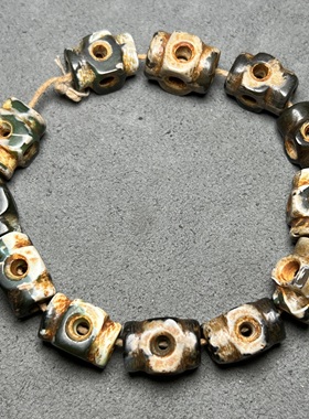 橘皮纹老型四通绿色老玛瑙鸡骨白钙化镂空珠手链项链配饰腰珠顶珠