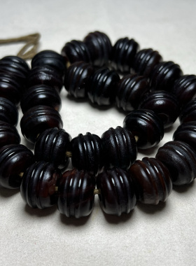 酒红老玛瑙手串面包珠多棱算盘珠辽金橘皮纹老型珠古董收藏玉石