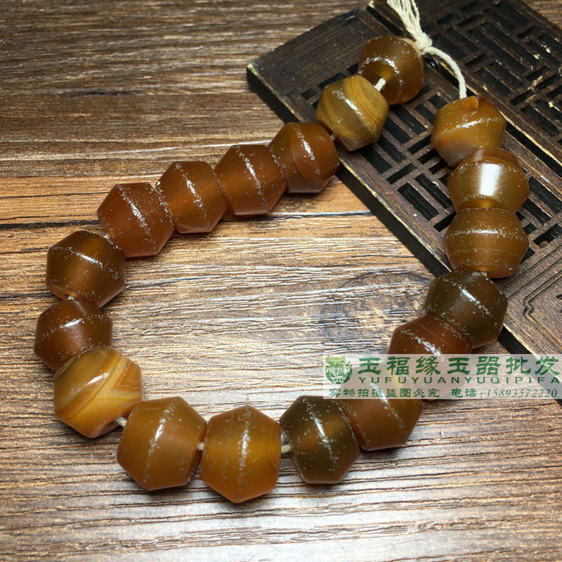 西亚玛瑙老藏式飞碟珠玉化冰润蜜糖老玛瑙剁珠算盘珠佛珠手钏手链