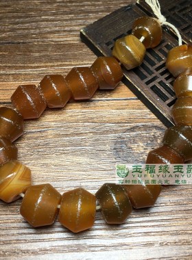 西亚玛瑙老藏式飞碟珠玉化冰润蜜糖老玛瑙剁珠算盘珠佛珠手钏手链