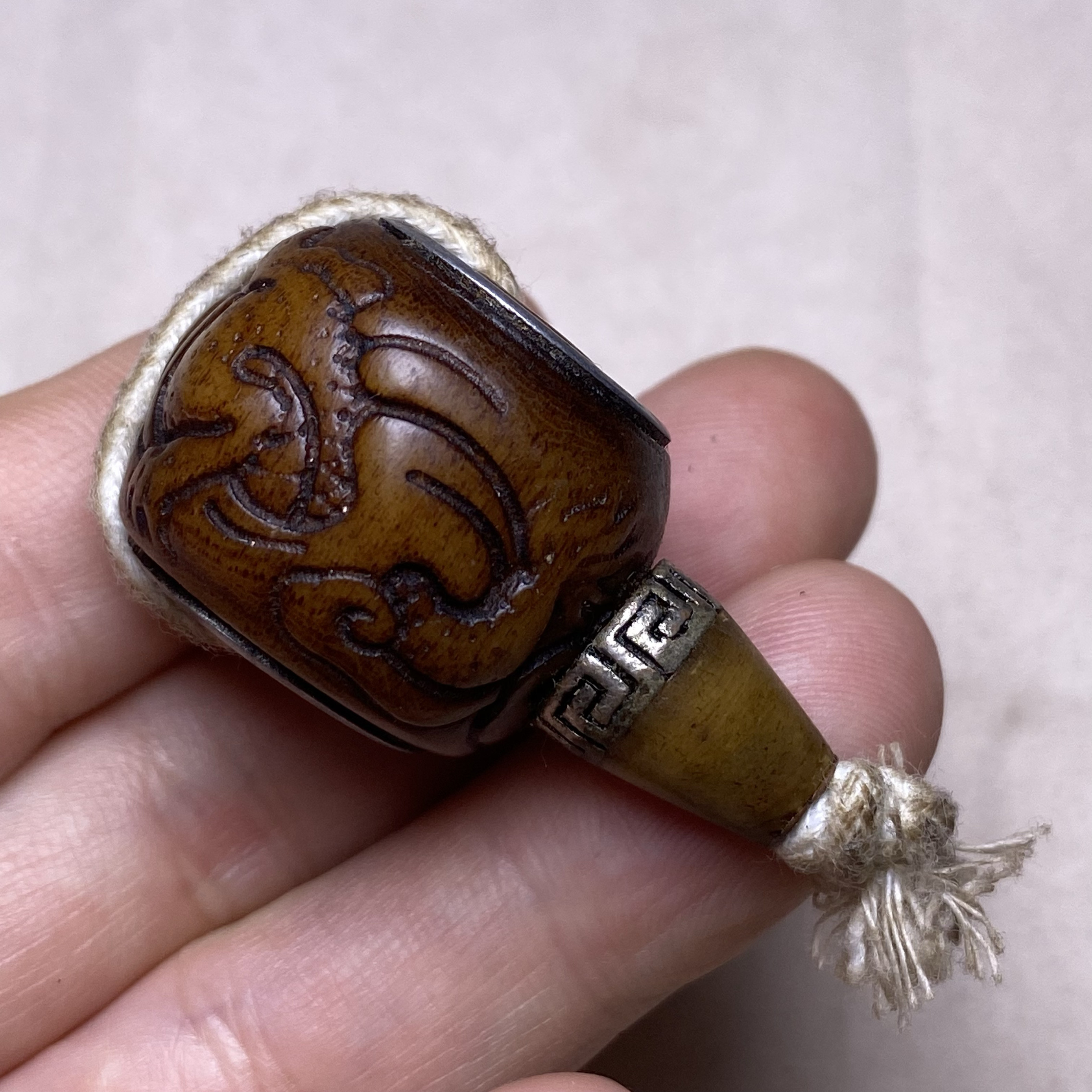 尼泊尔牛骨铜寒铁藏式尸陀林主佛珠手串金刚手持配饰大号三通佛头
