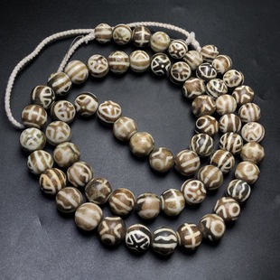 西亚老木化石珠子日月天地珠圆珠邦提克木珠佛珠项链邦迪克配珠