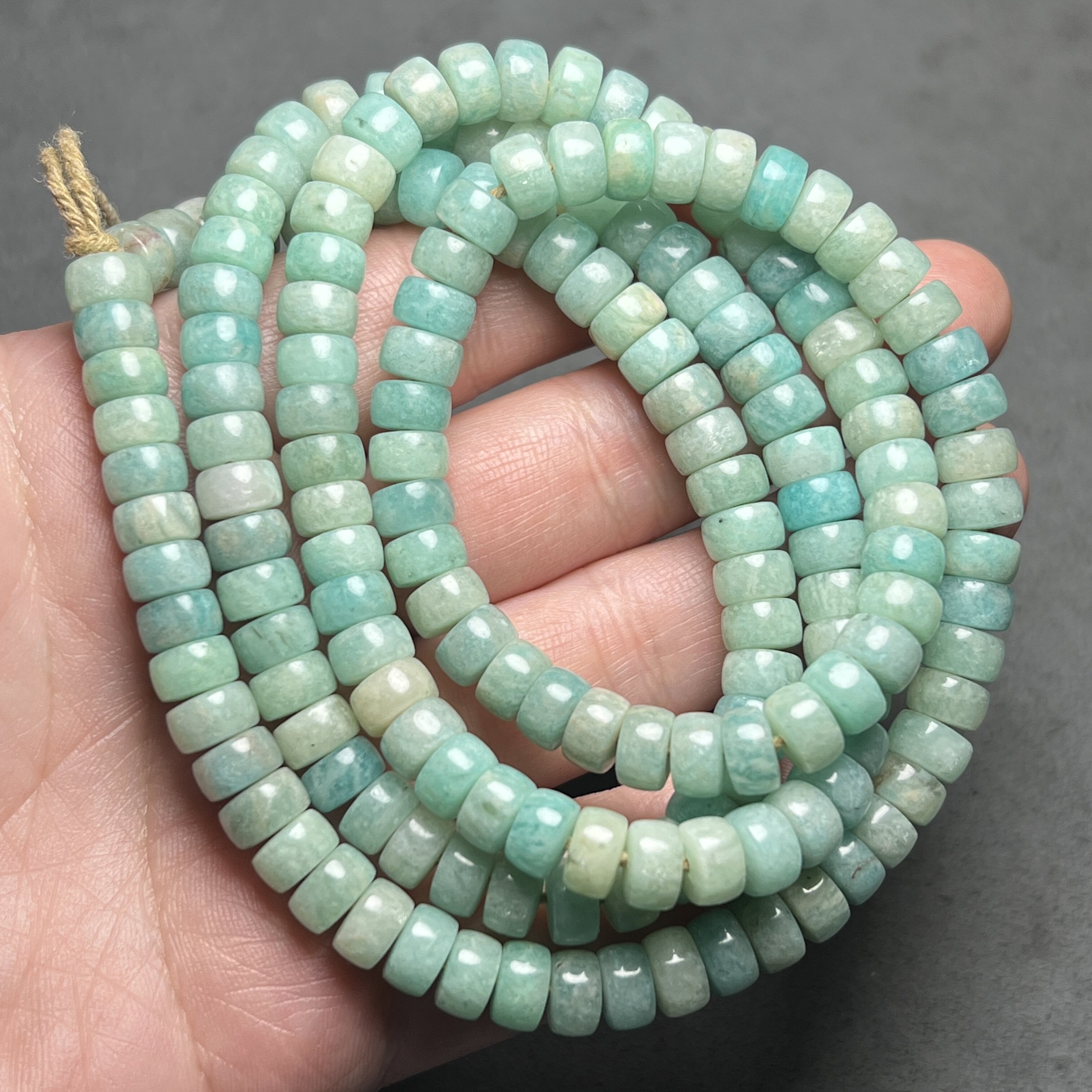 古玩仿老玉器包浆老天河石直切车轮珠高古蓝珠子天河石手链配珠串