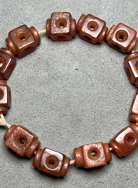 橘皮纹老玛瑙天然红玛玛瑙大孔老型四通路路通桶珠文玩手链配饰