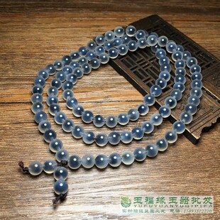 天然糖心玛瑙108圆珠佛珠念珠链男女士手链项链多圈手串蓝沁冰透