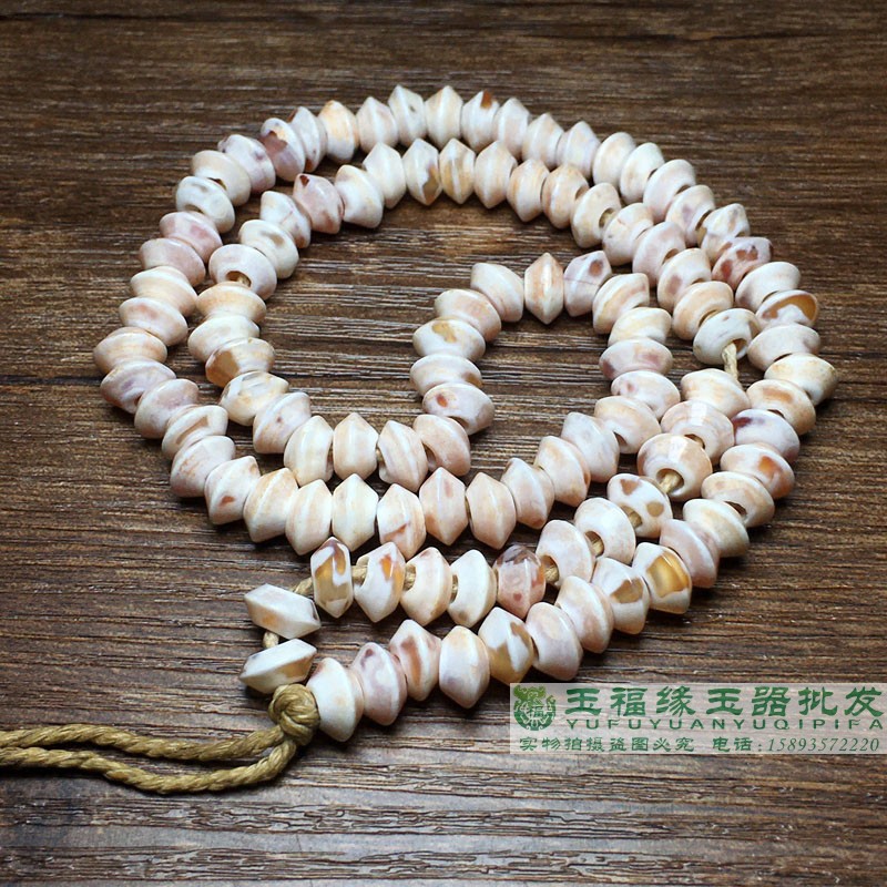 西亚大孔鸡骨白老玛瑙108颗飞碟珠陀螺珠隔片竹节串钙化老玛瑙串