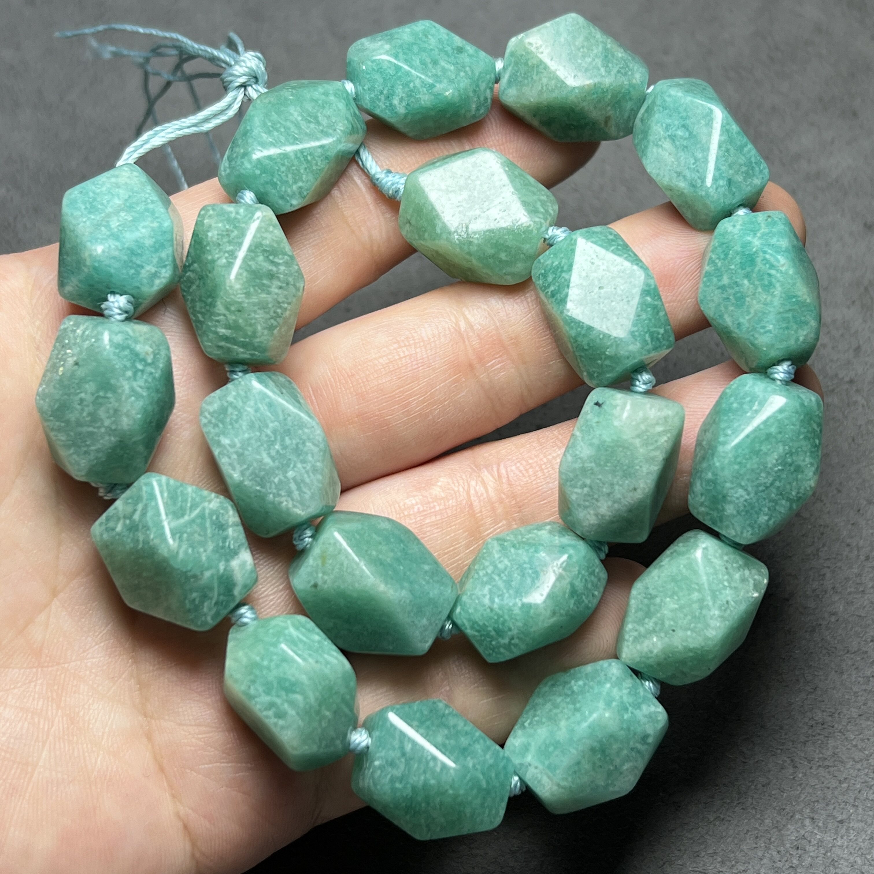 古玩仿老玉器天然天河石切面唐八棱管珠散珠半成品项链手链配珠