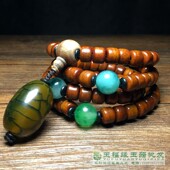 天然西藏老牦牛骨手工高抛风化老料108颗佛珠配龙纹天珠吊坠