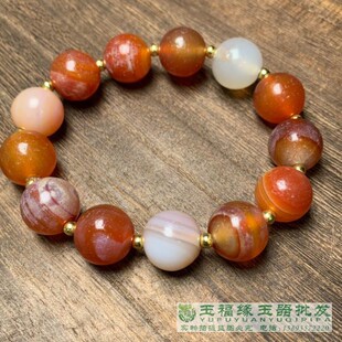 天然钙化白皮老红玛瑙风化橘皮纹柿子红圆珠手串藏式手链多宝串