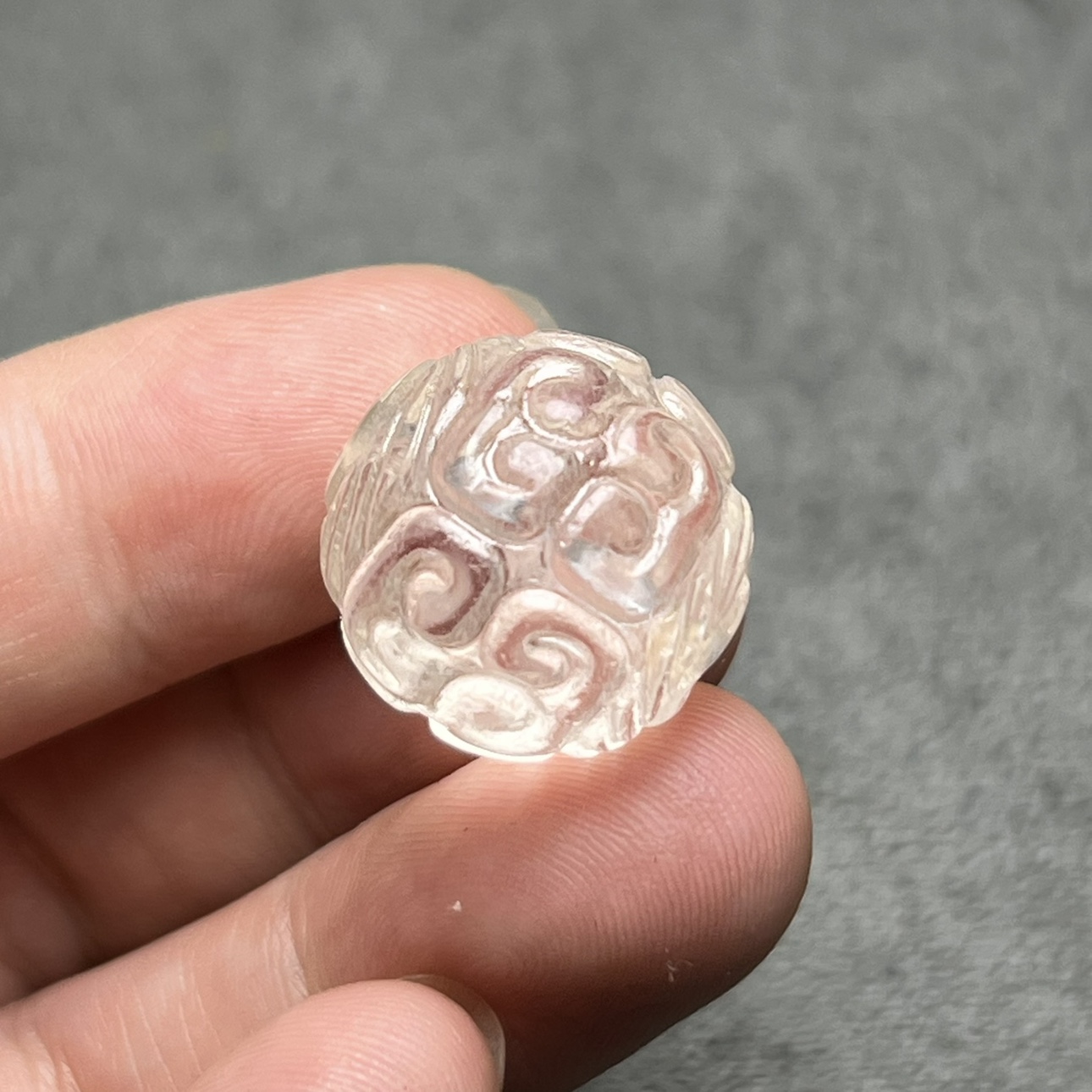 天然白水晶单珠手工雕刻回纹diy手链配饰真水晶文玩手串吊坠配饰