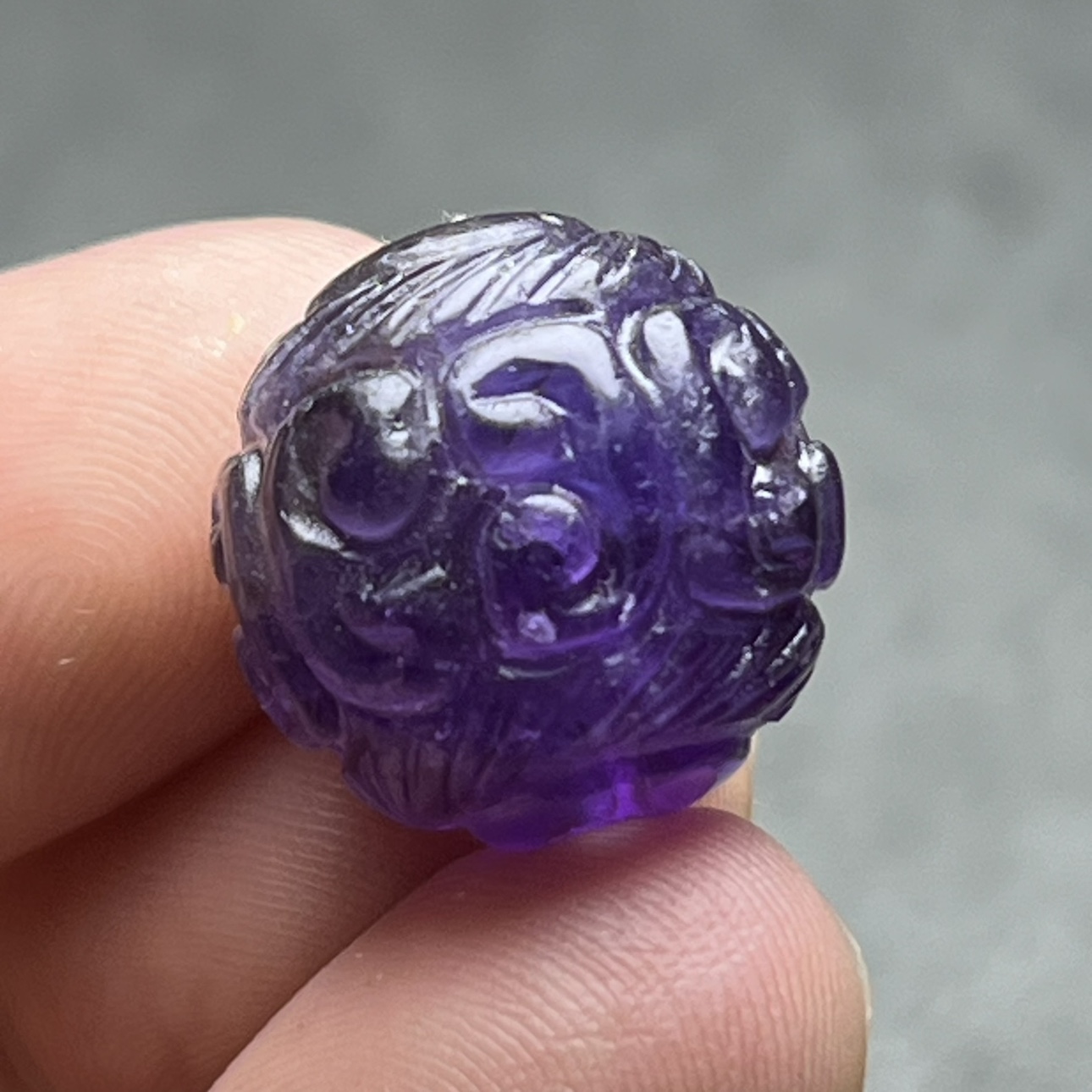 紫水晶老珠子圆珠高古紫水晶玉珠手工卷云纹勾连纹玉珠配饰玉佩