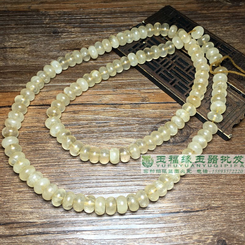 古玩老水晶珠子收藏白水晶108颗算盘珠车轮珠老珠子大算盘扁珠串