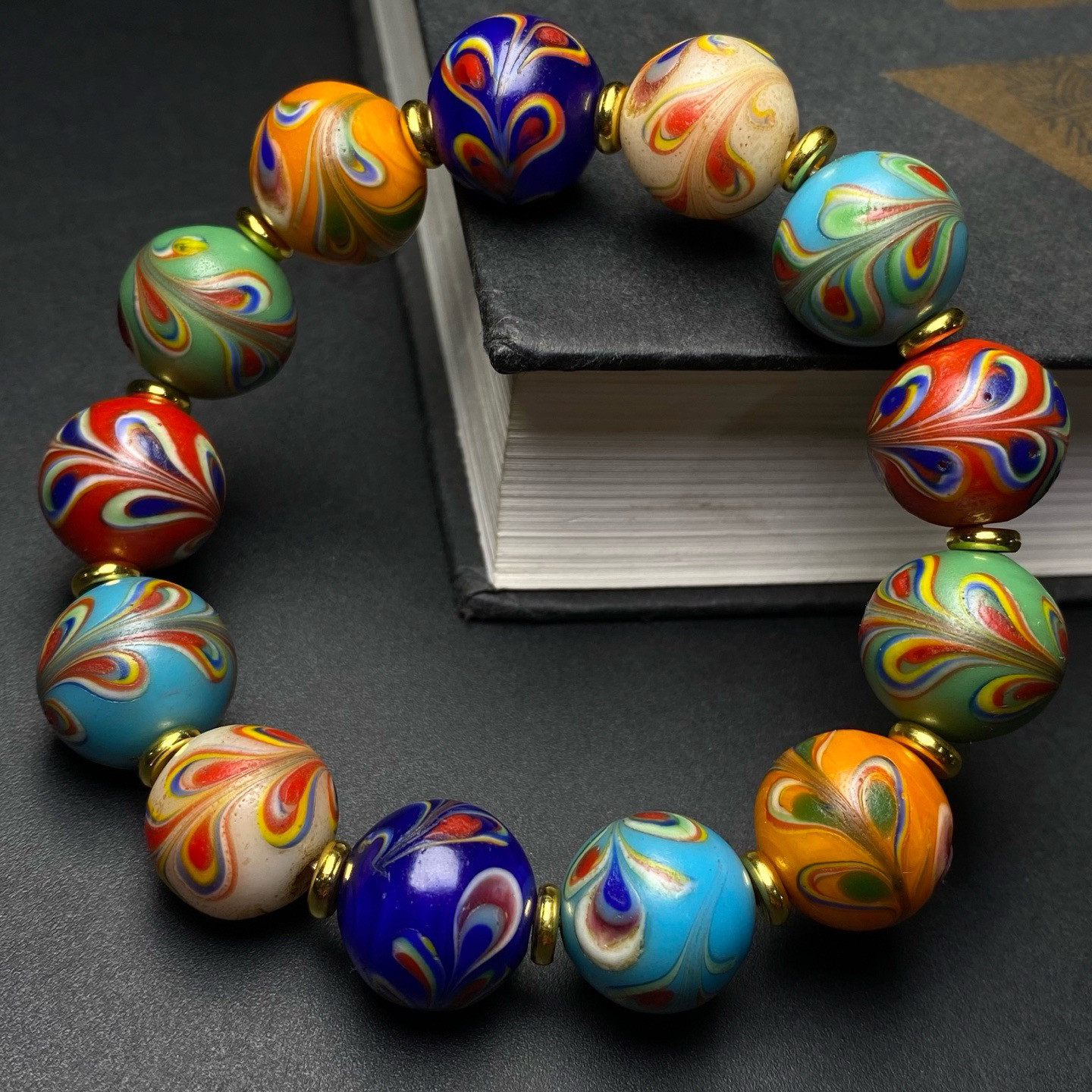 尼泊尔多彩包浆凤尾琉璃老型圆珠串包浆手链男女款文玩琉璃饰散珠