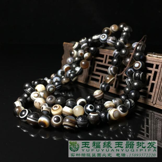 高古天眼缠丝玛瑙药师珠108颗佛珠手串手链男女款包浆风化老玛瑙