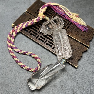 古玩珍藏汉代风格 天然白水晶翁仲挂件君子佩水晶司马南佩吊坠摆件