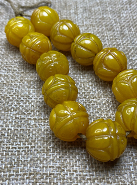 西亚老珠子仿老手雕老玛瑙珠鸡油黄玉20圆珠手串莲花玛瑙玉髓手链