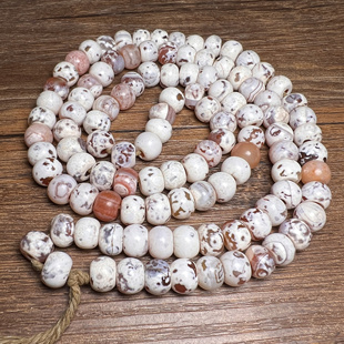 古玩老玛瑙珠子鸡骨白皮算盘珠108手串链项链配珠喇叭孔车轮珠串