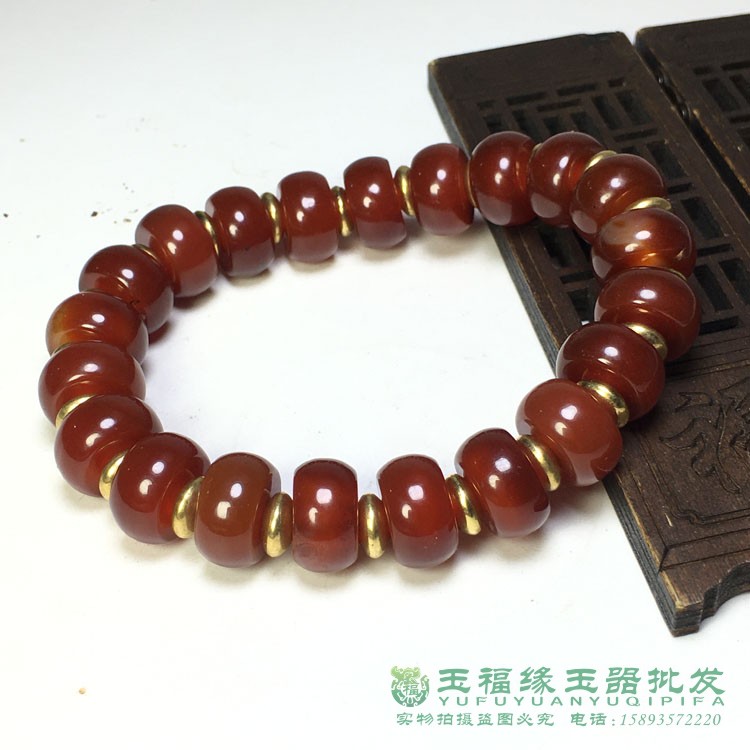 辽金油光酒红算盘藏式手串老玛瑙
