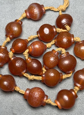 天然柿子红西周老红玛瑙橘皮纹包浆多棱灯笼珠玛瑙手链文玩配饰