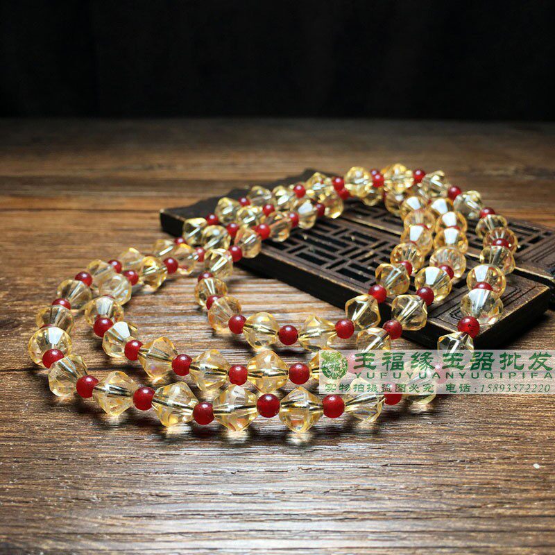 天然白水晶手串八棱型随型配珠清代项链念珠勒子管珠高古水晶手链