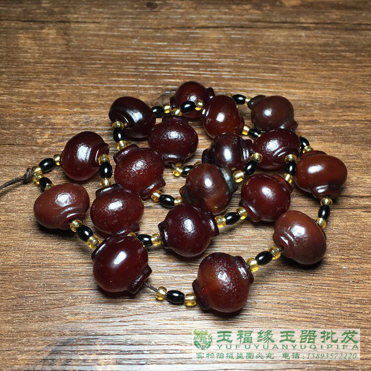 古董老包浆橘皮纹酒灯笼佛珠项链