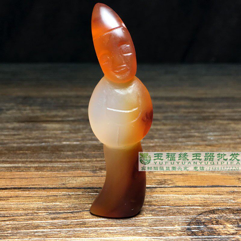 古玩收藏明清俏色老玛瑙手雕带沁色人字孔翁仲玉佣玉佩把玩件吊坠