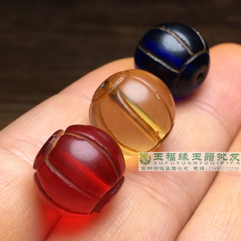 尼泊尔古法老琉璃灯笼珠瓜楞珠佛珠老料白水晶色玻璃 DIY散珠配珠