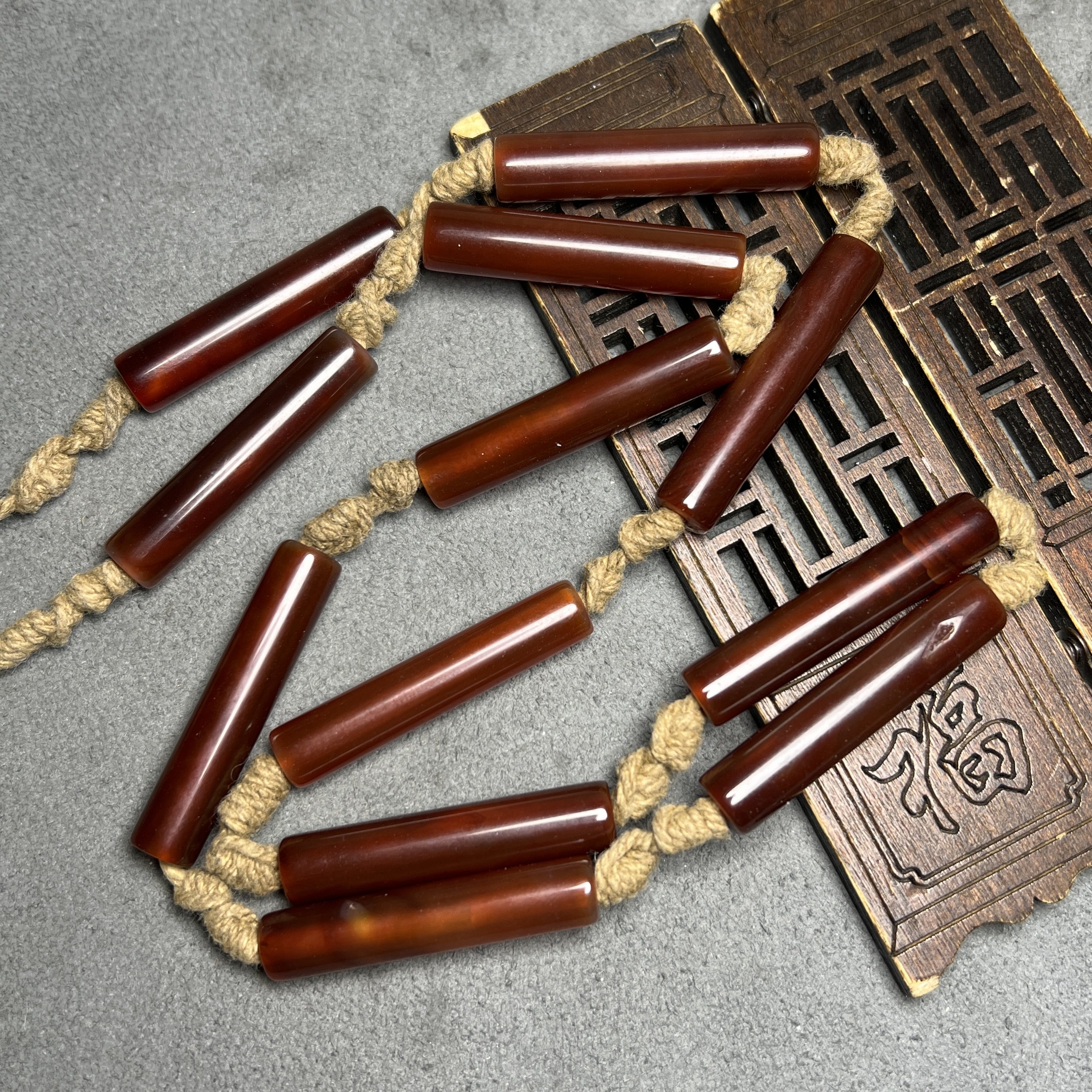风化包浆西亚老红玛瑙管珠贸易珠链子古珠挂件吊坠绳 DIY配饰配珠