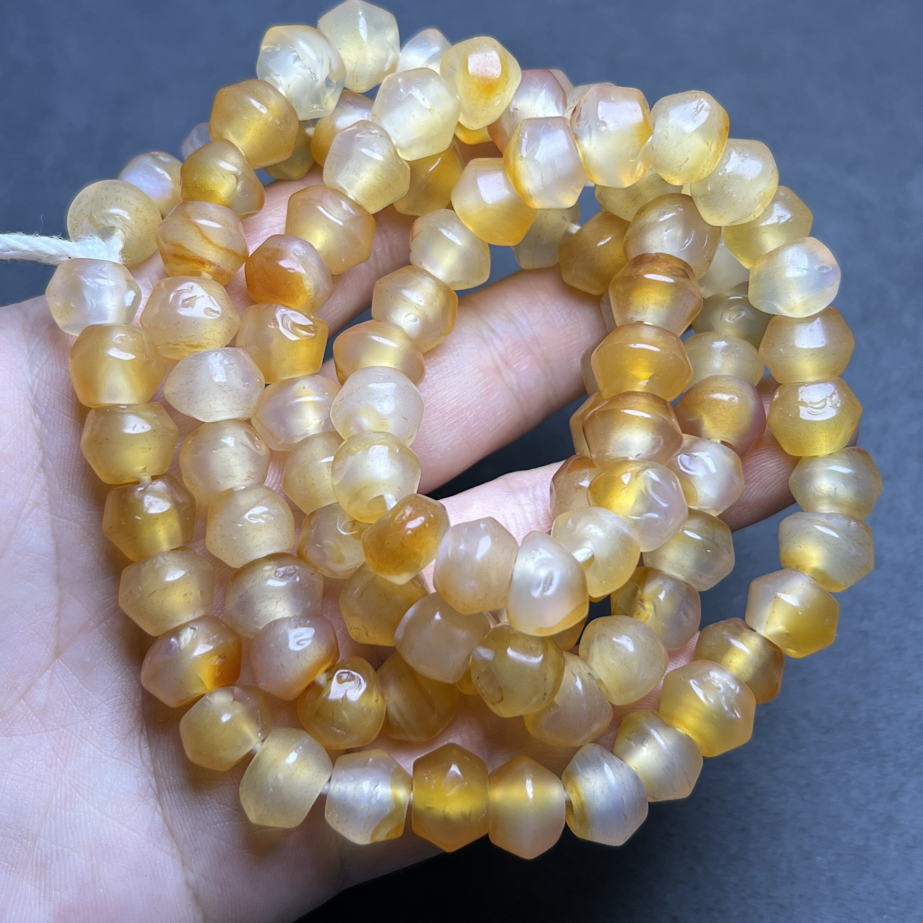 古玩收藏西亚老玛瑙天然原石玛瑙冰透大孔飞碟珠老珠项链手链配珠