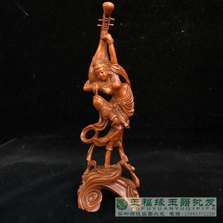 黄杨木飞天反弹琵琶木雕美女仿古