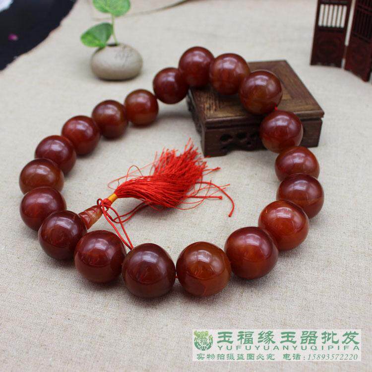 天然红玉髓玛瑙特大号18颗佛珠手持念珠手串34mm鸟笼顶珠