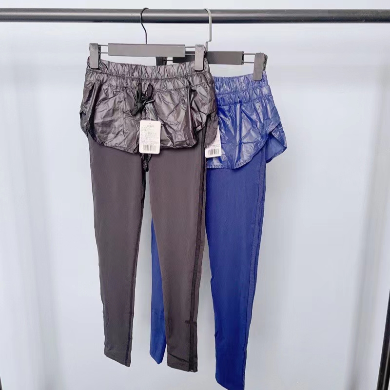 DDD内单 健身裤 女高腰提臀弹力紧身瑜伽假两件长裤 外穿户外跑步