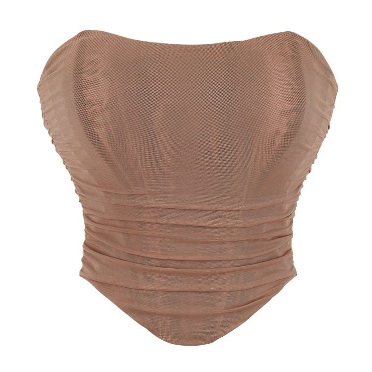Tulle elastic strapless slimming sexy top 网纱弹性抹胸上衣