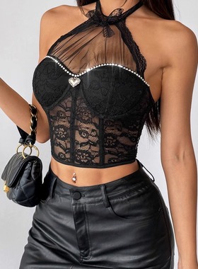 蕾丝绑绳露背抹胸上衣Lace lace-up, backless and strapless top