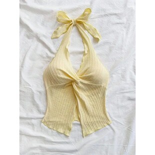 上衣Backless with halter top tie crop 露背挂脖吊带系绳短款