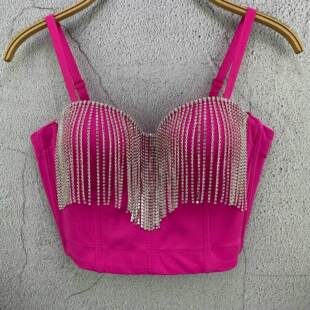 Diamond-encrusted chain halter vest 镶钻链条露背修身吊带背心