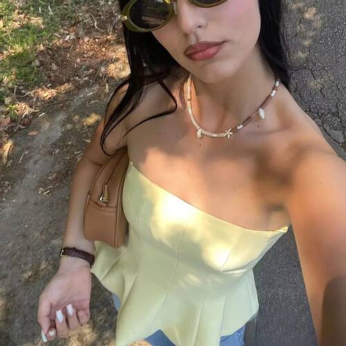 KONDALA Sexy Butter Yellow Cami Ruffles Tube Top Women Fashi