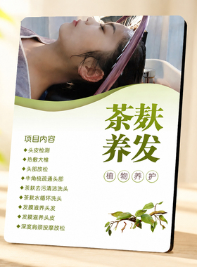 茶麸养发项目介绍展示牌养发馆理发店前台桌面装饰宣传摆件