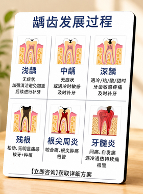 牙科诊所龋齿发展过程科普知识展示牌口腔门诊桌面装饰摆件