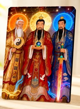 三清道祖画像摆台道家供奉结缘中式家用客厅玄关装饰摆件