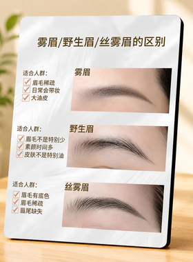 雾眉野生眉丝雾眉区别科普展示牌美业纹眉门店桌面装饰摆件