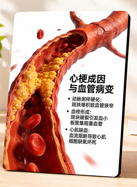 健康宣教心梗成因与血管病变科普装饰摆件门诊诊所桌面展示牌