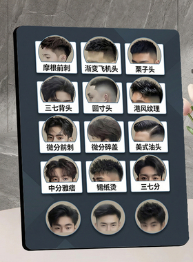 发廊男士发型选款展示牌理发店网红装饰摆件男士造型参考牌